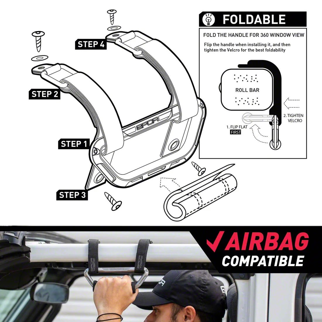 GPCA Jeep Gladiator GP-Grip AIR Front Seat Grab Handles; Jet Black