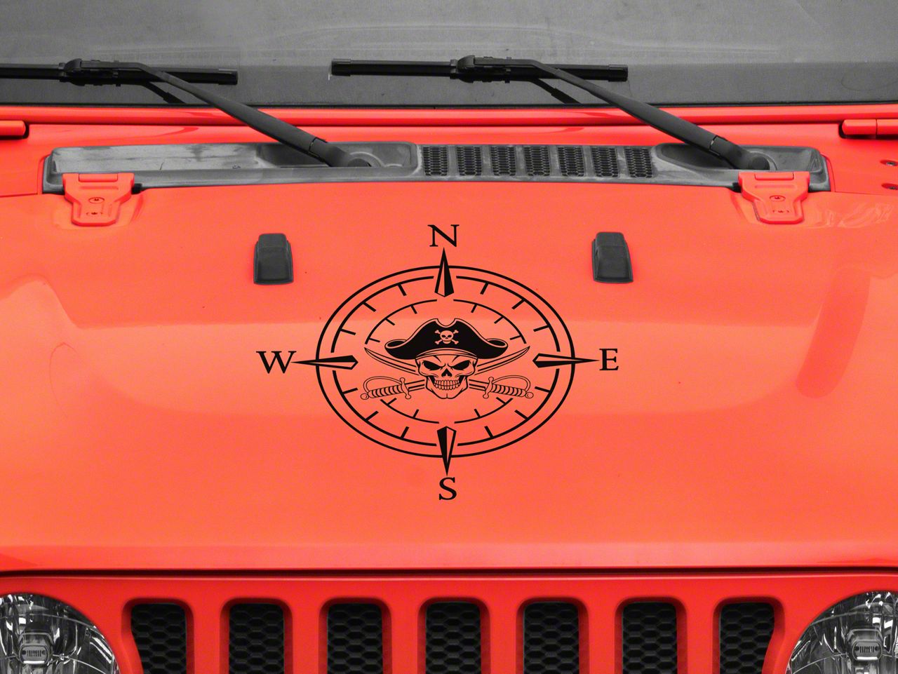 ぷちゃ SEC10 Jeep Wrangler Pirate Compass Hood Decal; Gloss Black