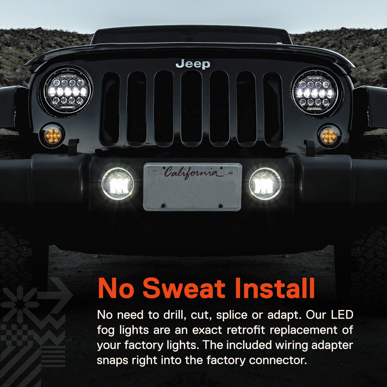 True Mods 4-Inch 60w LED Fog Lights Compatible w/Jeep Wrangler JK Unlimited JKU Front Bumper Accessories 2007-2018 Round Driving, image size:1280x1280