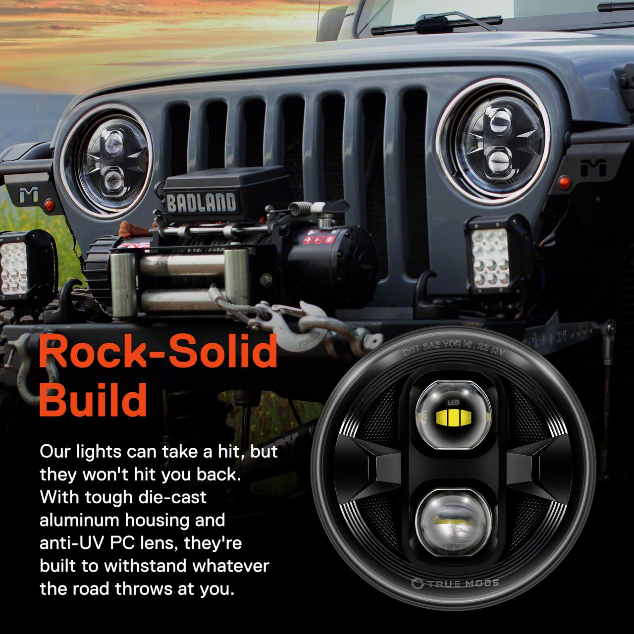 True Mods Jeep Wrangler 7-Inch LED Headlights with Z-Cutoff Line