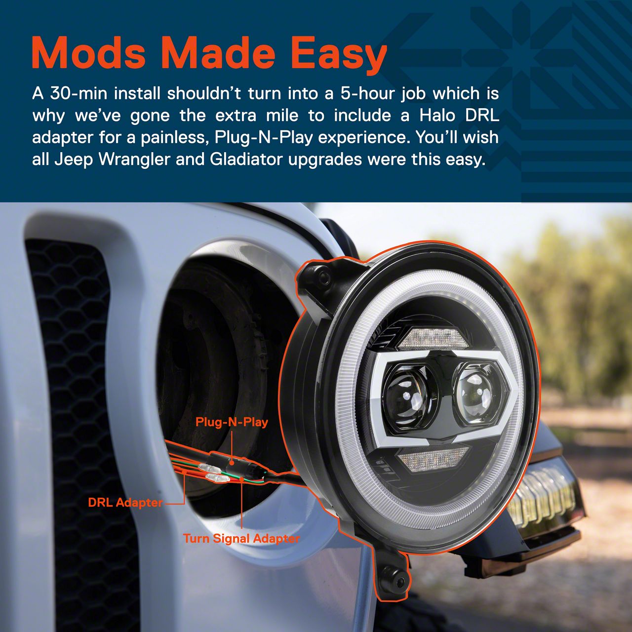 True Mods Jeep Wrangler 9-Inch LED Halo Hedlights with Turn