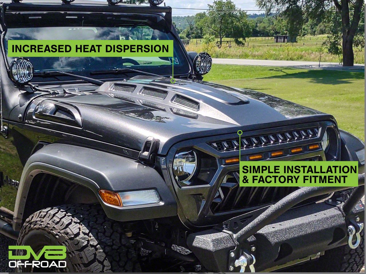 DV8 Offroad Jeep Gladiator Heat Dispersion Vented Hood