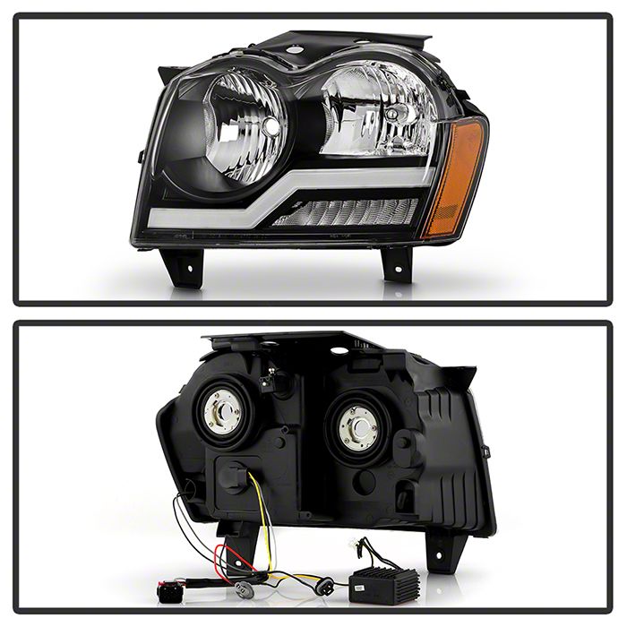 Black Bezel Dual Halo Projector LED Headlights For 2005-2007 Jeep Grand Cherokee - Pair 6 thumbnail image