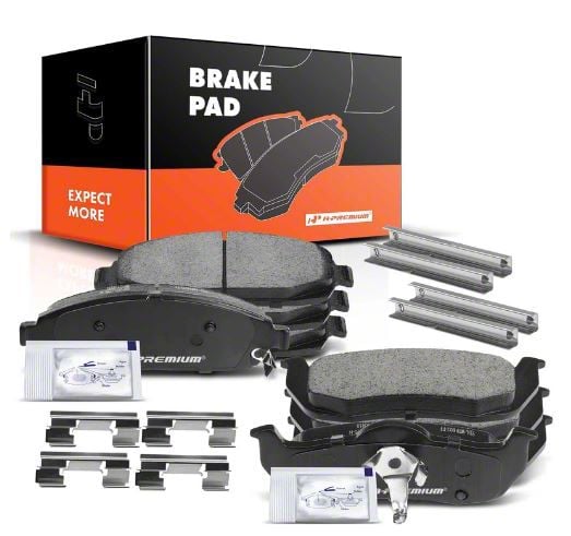 Ceramic Front Brake Pads With Hardware & Sensor For Chrysler 300, Dodge Charger, Challenger & Jeep Grand Cherokee
