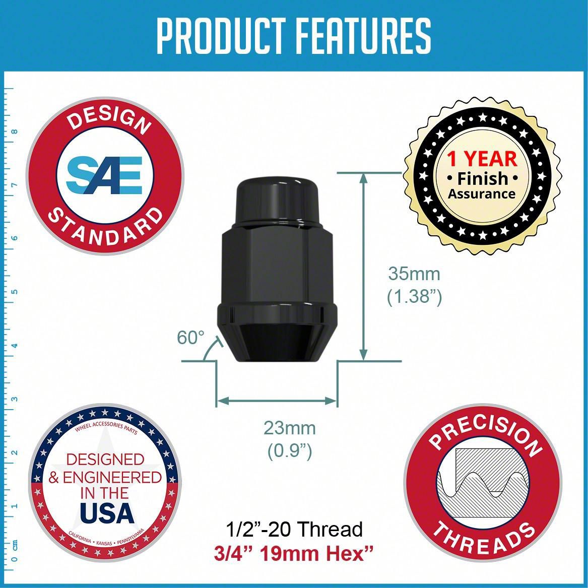 Jeep Grand Cherokee Black Acorn Lug Nut Kit; 3/4-Inch; Set of 20