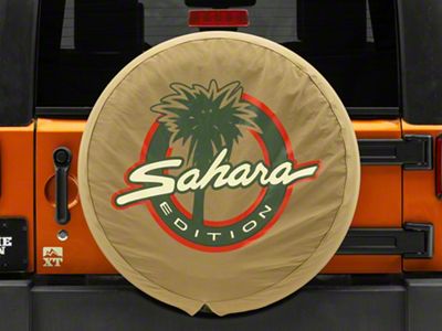 Mopar Spare Tire Cover with Sahara Logo for 30x9.50x15 Tires; Tan Denim (66-18 Jeep CJ5, CJ7, Wrangler YJ, TJ & JK)