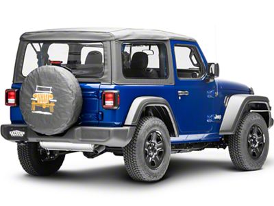 Mopar Spare Tire Cover with Cartooned Jeep Wrangler for 32-Inch Tires; Black Denim (66-18 Jeep CJ5, CJ7, Wrangler YJ, TJ & JK)
