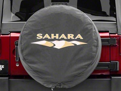 Mopar Spare Tire Cover with Sahara Logo for 32-Inch Tires; Black Denim (66-18 Jeep CJ5, CJ7, Wrangler YJ, TJ & JK)
