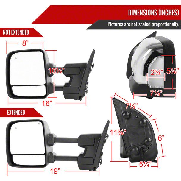Titan XD Powered Heated BSM Manual Extendable Towing Mirrors with