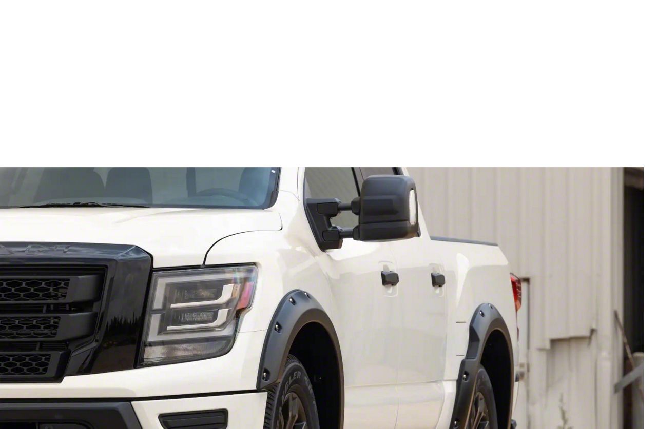Rough Country Suspension Pocket Fender Flares; Brilliant Silver (17-24  Titan Crew Cab w/o Front Fender Emblem Bedside Storage Compartments)