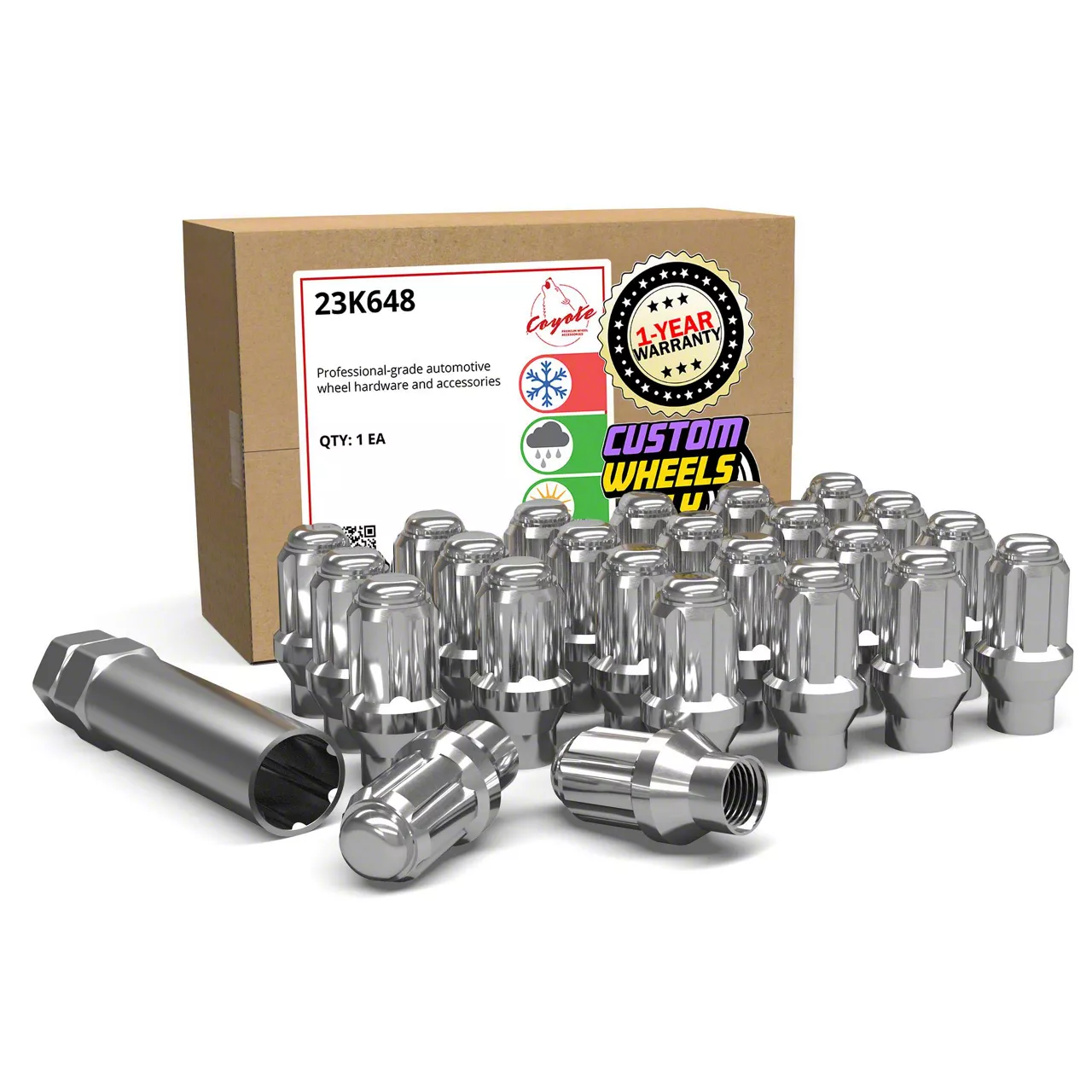 nata⋆ Titan XD Chrome ET Truck Spline Lug Nut Kit; 14mm x 1.5; Set of 24