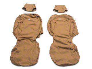 CLA Front Seat Cover Set – Khaki Tan Cloth With Cargo Pockets, 2-Piece Washable Car Covers