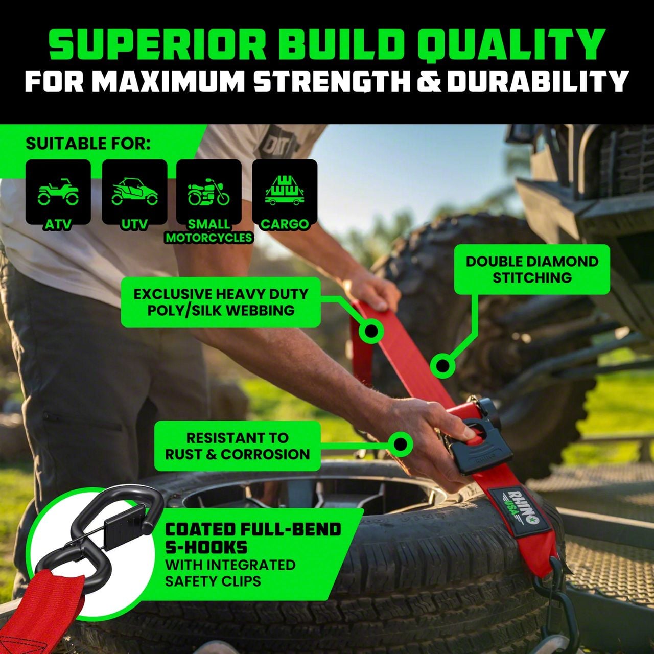 Rhino USA Jeep Wrangler 2-Inch x 10-Foot Retractable Ratchet