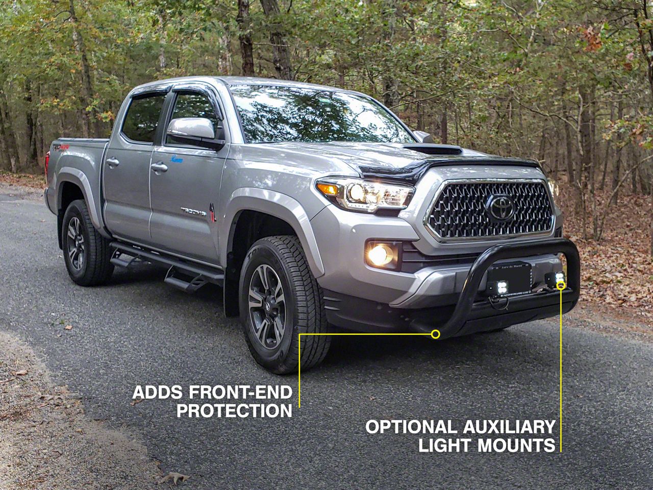 Barricade Tacoma 3.50-Inch Oval Bull Bar with Skid Plate; Black