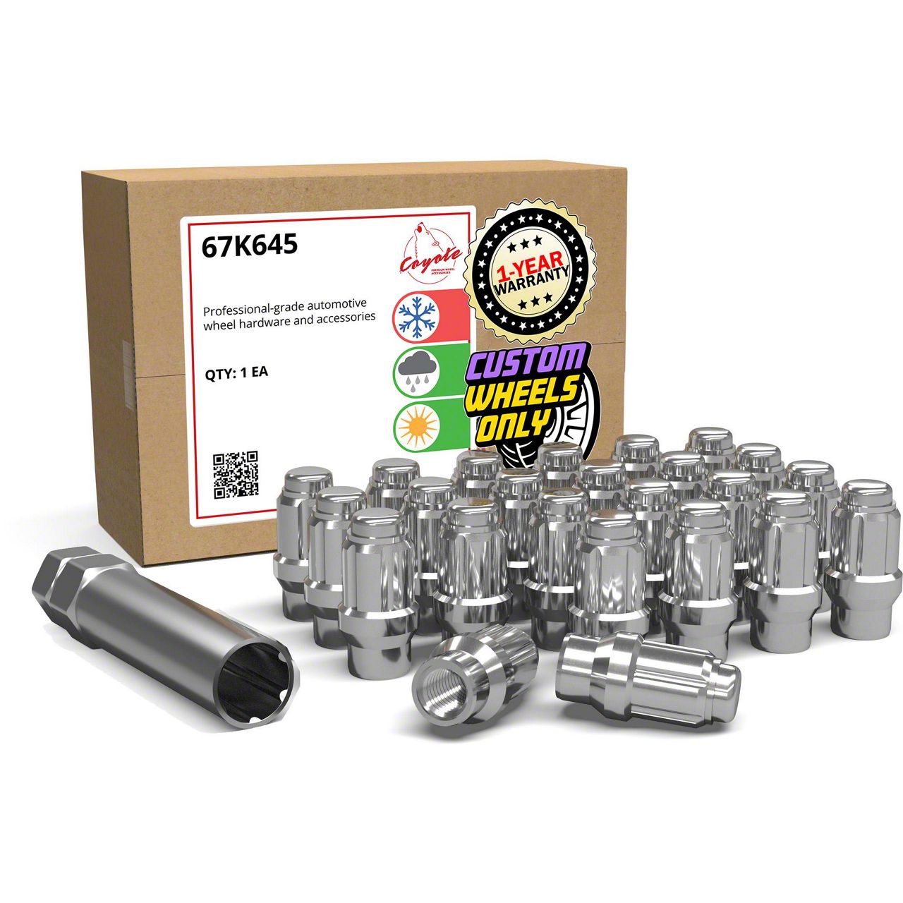 tt77♦︎ Tacoma Chrome 6-Spline Lug Nut Kit; 12mm x 1.5; Set of 24 (05-23