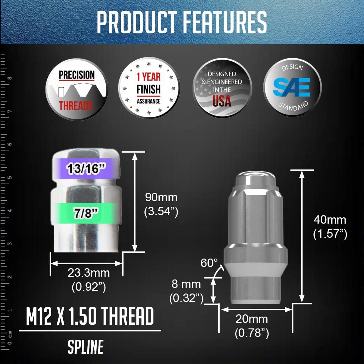 Tacoma Chrome 6-Spline Lug Nut Kit; 12mm x 1.5; Set of 24 (05-23