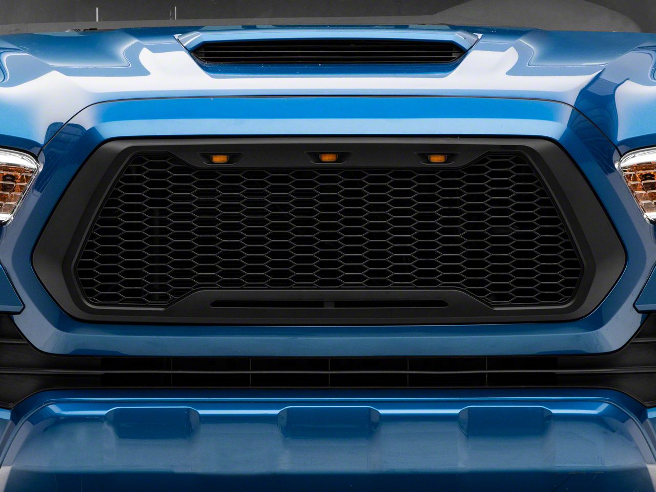 For 2016-2023 Toyota Tacoma Front Upper Grille – TRD Pro Style, Black Painted – With Light Cutout