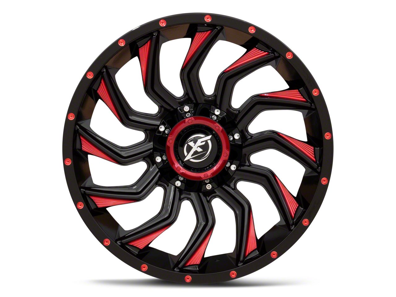 XF Offroad Tundra XF-224 Gloss Black Red Milled 5-Lug Wheel; 20x9