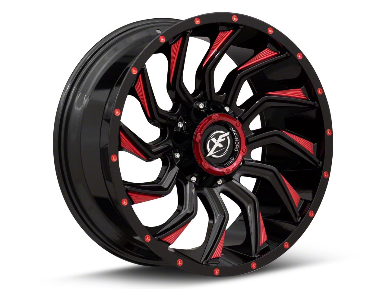 XF Offroad Tundra XF-224 Gloss Black Red Milled 5-Lug Wheel; 20x9