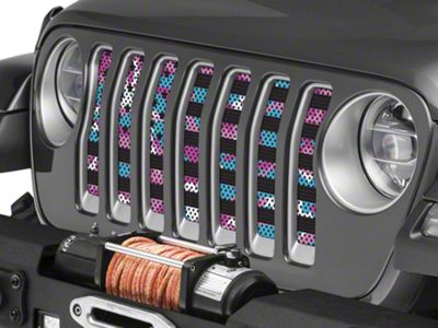 Under The Sun Inserts Grille Insert; Pink, Blue and White Camo Stars and Stripes (18-23 Jeep Wrangler JL w/o TrailCam; 24-25 Jeep Wrangler JL Sport)