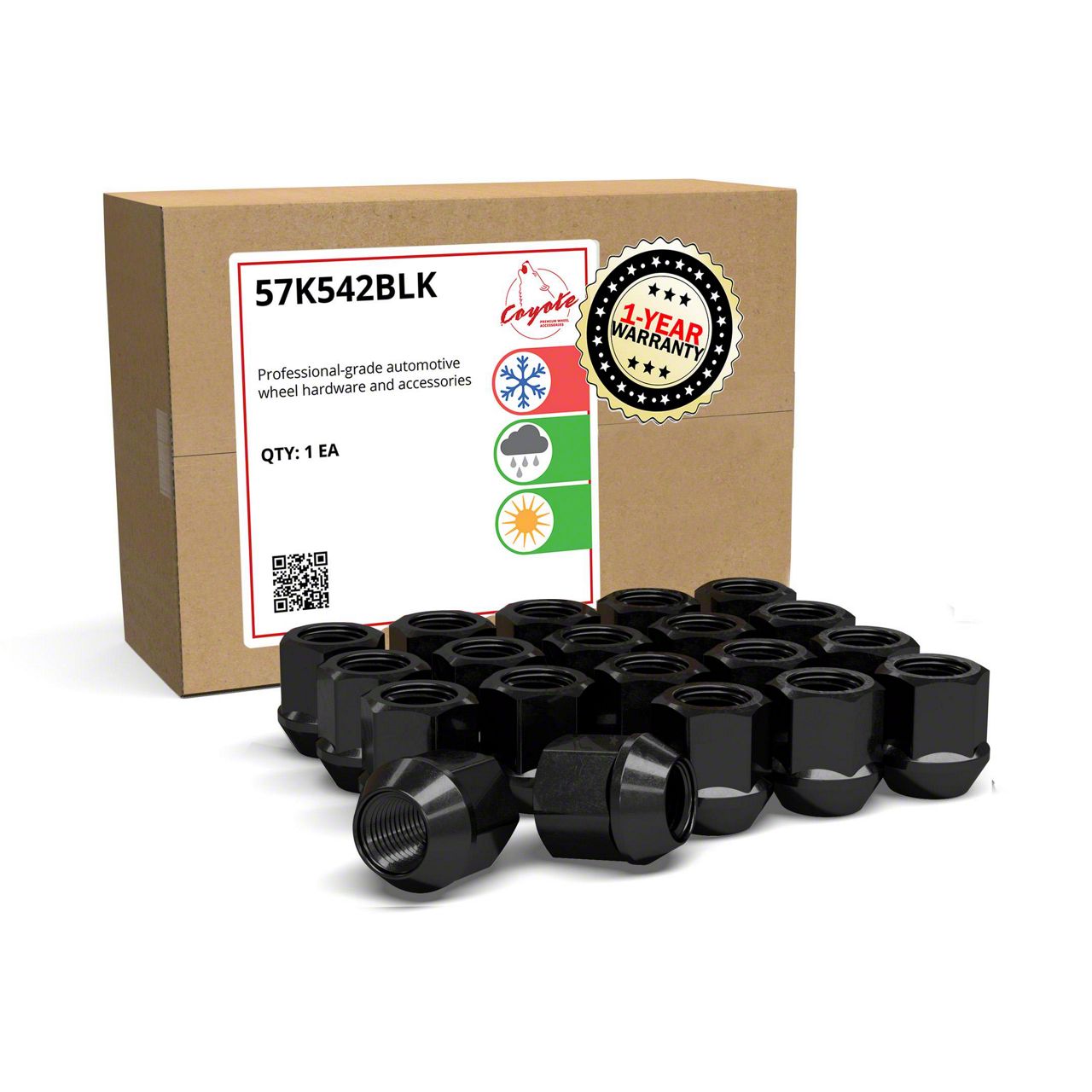 Jeep Cherokee Black Bulge Acorn Lug Nut Kit; 1/2-Inch x 20; Set of