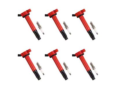 Ignition Coils with Spark Plugs; Red (2014 4.0L Tundra)