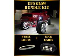 Adrenaline Offroad RGB+W Ultra Rock and 12-Row Switchback/Pure White Wheel Light UFO Glow Bundle Kit; 8-Piece (Universal; Some Adaptation May Be Required)