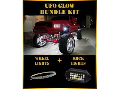 Adrenaline Offroad ULTRALUX Pure White Rock and 12-Row Switchback/Pure White Wheel Light UFO Glow Bundle Kit; 12-Piece (Universal; Some Adaptation May Be Required)