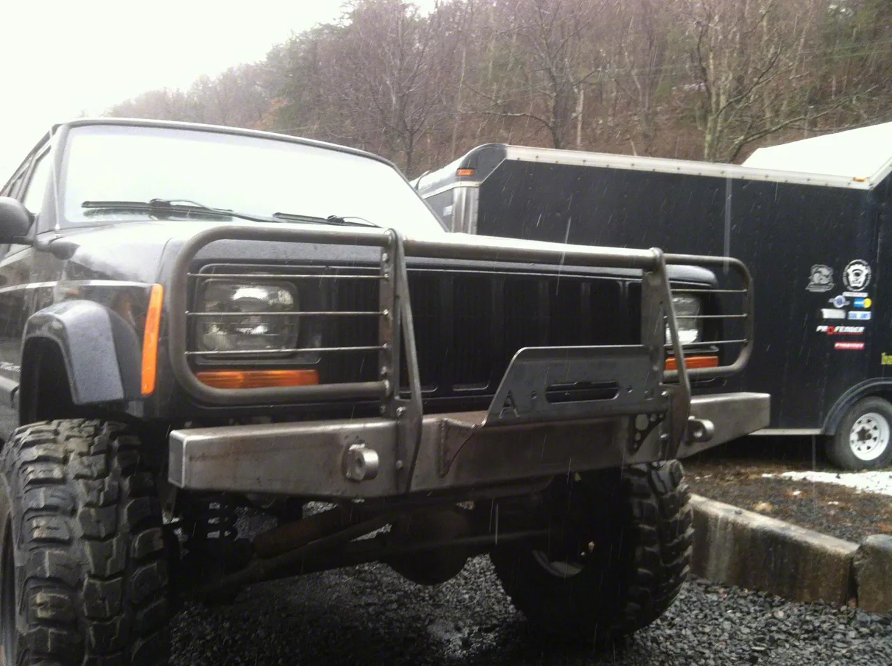 Affordable Offroad Jeep Cherokee Winch Front Bumper with Brush Guard; Black 200015 (8401 Jeep