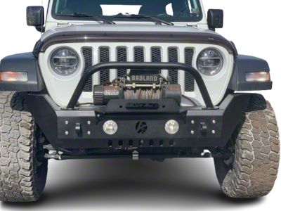 Affordable Offroad Mid-Width Winch Front Bumper with Bull Bar; Bare Metal (18-25 Jeep Wrangler JL)
