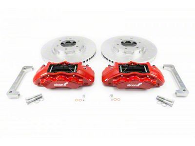 Alcon 6-Piston Front Big Brake Kit with 350x34mm Slotted Rotors; Red Calipers (21-25 2.3L EcoBoost Bronco)
