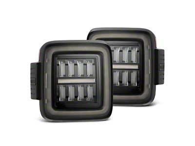 AlphaRex NOVA-Series Prismatic LED Tail Lights; Alpha Black Housing; Clear Lens (18-25 Jeep Wrangler JL w/ Factory Halogen Tail Lights)