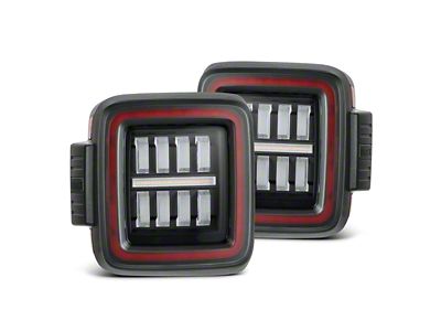 AlphaRex NOVA-Series Prismatic LED Tail Lights; Black/Red Housing; Clear Lens (18-25 Jeep Wrangler JL w/ Factory Halogen Tail Lights)