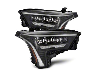 AlphaRex NOVA-Series LED Projector Headlights with Amber DRL; Black Housing; Clear Lens (22-25 Tundra w/ Factory Projector Headlights)