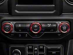 RedRock Billet Aluminum HVAC and Radio Control Knob Trim Ring Set; Red (20-25 Jeep Gladiator JT)