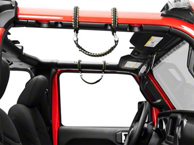 RedRock Front Rollbar Paracord Grab Handles with D-Rings; Black and OD Green (20-25 Jeep Gladiator JT)