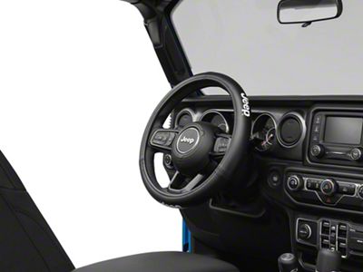 Speed Grip Steering Wheel Cover with Jeep Logo; Black (20-25 Jeep Gladiator JT)