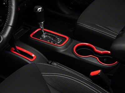 RedRock Shifter and Cup Holder Bezel Trim Set; Red (11-18 Jeep Wrangler JK w/ Automatic Transmission)