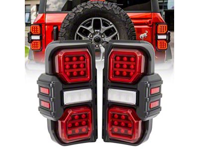 American Modified Raptor Style LED Tail Lights; Black Housing; Red Lens (21-25 Bronco w/ Factory LED Tail Lights, Excluding Raptor)