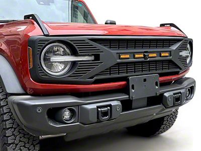 American Modified Tomahawk Grille with Amber Lights; Matte Black (21-25 Bronco w/o Forward Facing Camera)