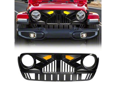 American Modified Empire Grille with Amber Lights and Camera Bracket; Glossy Black (20-25 Jeep Gladiator JT)