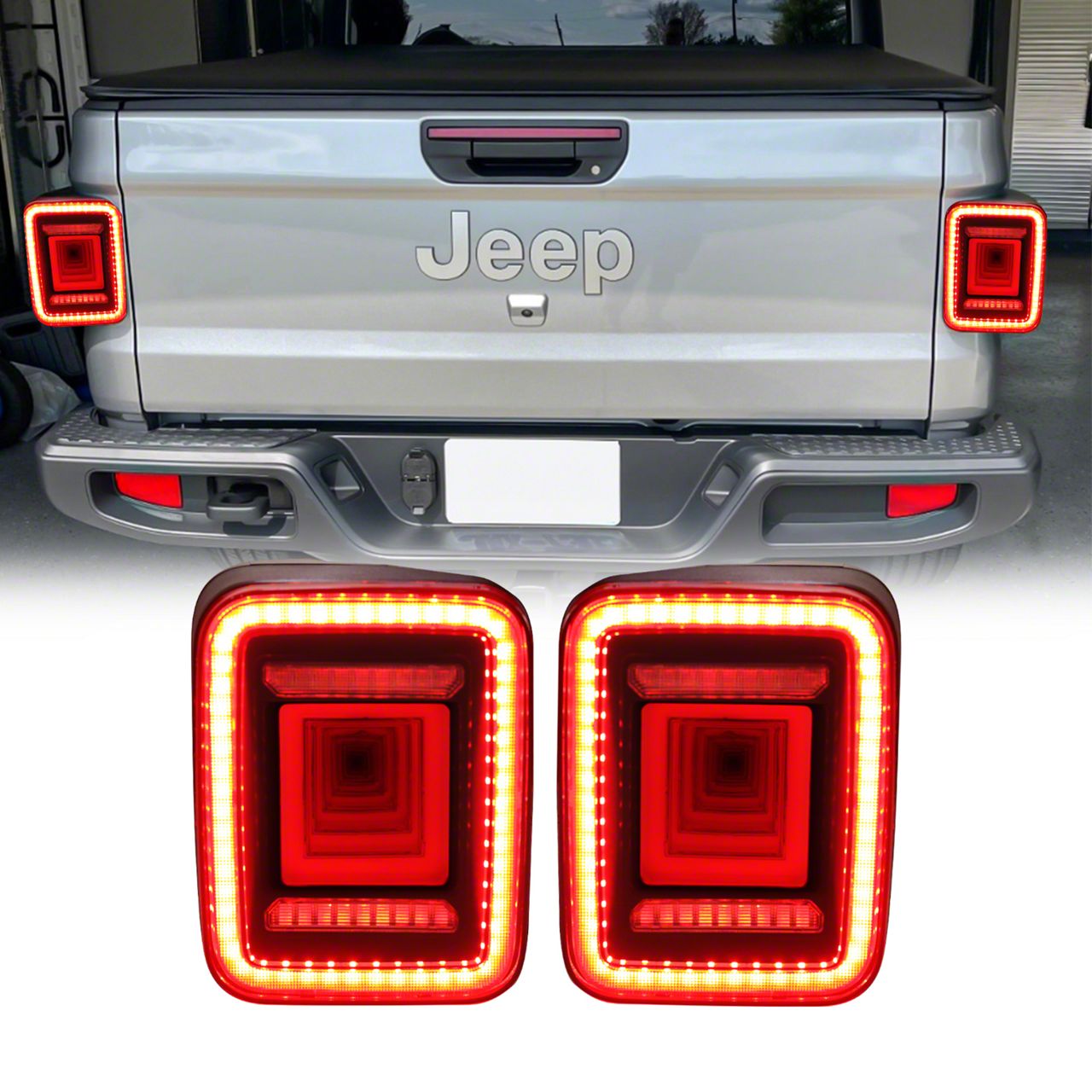 Owoparts Smoke LED Tail Lights For Jeep Gladiator JT 2020+ – Pair LH/RH Replace Halogen