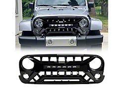 American Modified Armor Grille with LED Off-Road Lights; Glossy Black (07-18 Jeep Wrangler JK)