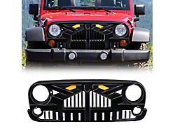 American Modified Empire Grille with Amber Lights; Glossy Black (07-18 Jeep Wrangler JK)