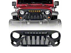 American Modified Gladiator Grille with LED Off-Road Lights; Glossy Black (07-18 Jeep Wrangler JK)