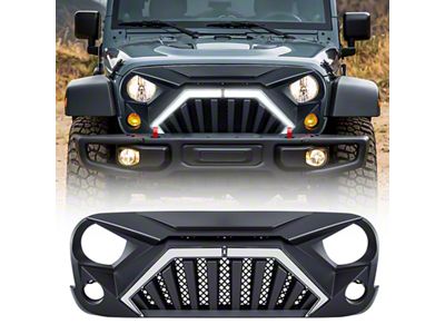 American Modified Goliath Grille with LED DRL and Turn Signals; Matte Black (07-18 Jeep Wrangler JK)