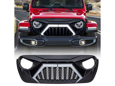 American Modified Goliath Grille with LED DRL and Turn Signals; Matte Black (18-25 Jeep Wrangler JL)