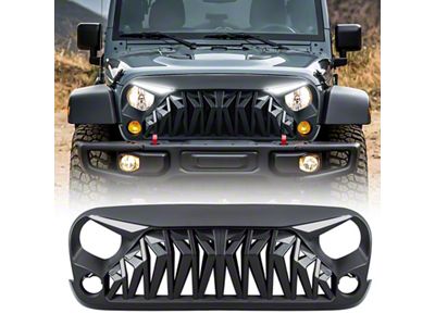 American Modified Shark Grille with LED Eyebrow DRL and Turn Signals; Matte Black (07-18 Jeep Wrangler JK)