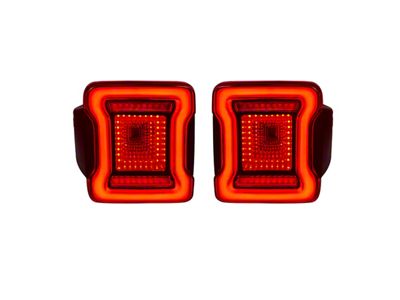 American Modified Tunnel LED Tail Lights; Black Housing; Red Lens (18-25 Jeep Wrangler JL w/ Factory Halogen Tail Lights)