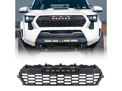 American Modified TRD Style Upper Replacement Grille with Off-Road Lights; Matte Black (24-26 Tacoma)